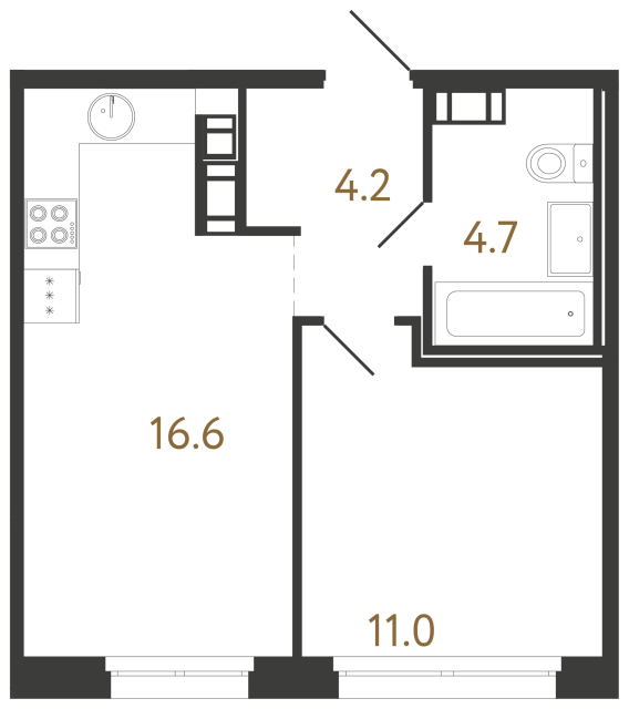 Однокомнатная квартира №85 в ЖК Куинджи - 36.5 м²  - №2