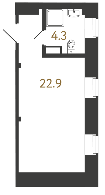 Однокомнатный номер №90 в ЖК Типография - 27.2 м²  - №2