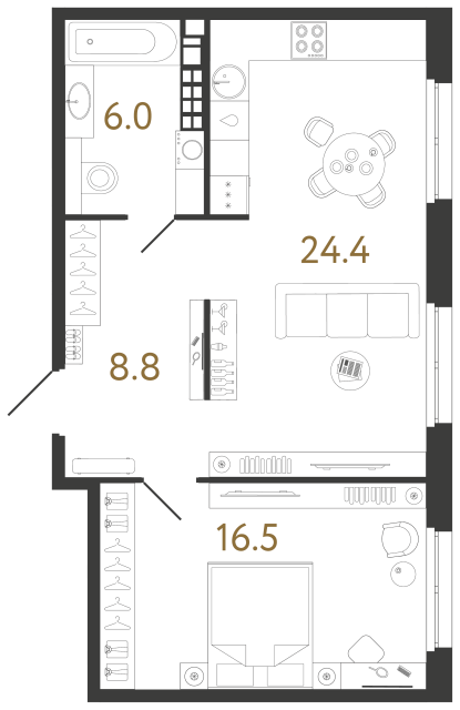 Однокомнатная квартира №31 в ЖК Визионер - 55.7 м²