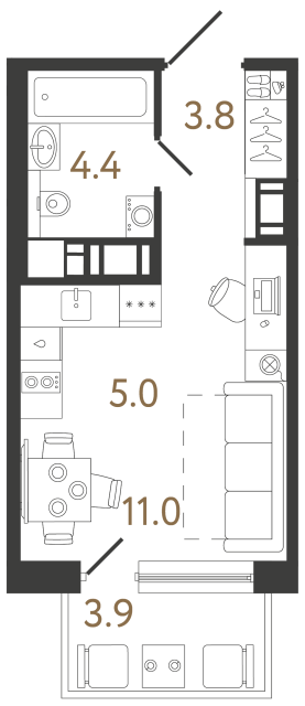 Студия №93 в ЖК Передвижники 2 - 24.2 м²
