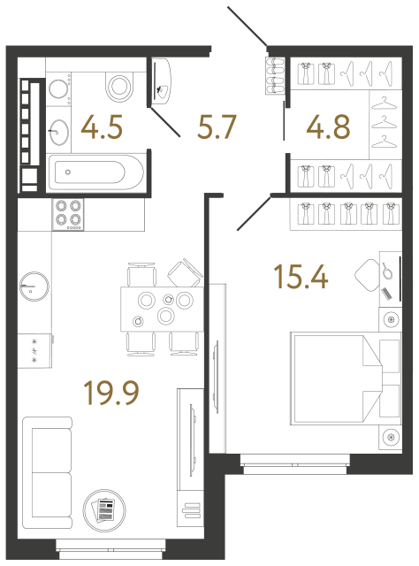 Однокомнатная квартира №79 в ЖК Визионер - 50.3 м²
