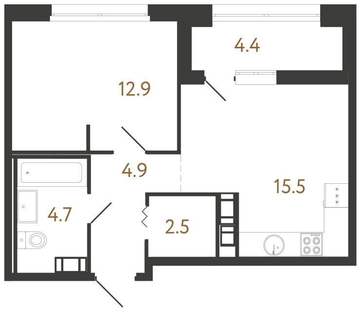 Однокомнатная квартира №549 в ЖК Куинджи - 40.2 м²  - №2