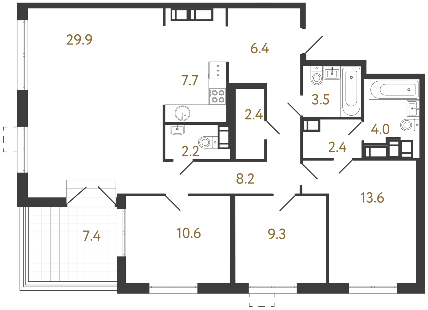 Трёхкомнатная квартира №162 в ЖК Струны - 100.2 м²  - №2