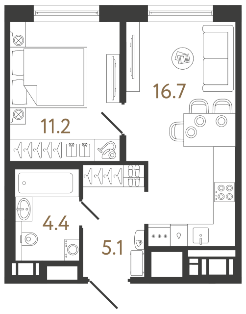 Однокомнатная квартира №254 в ЖК Передвижники 2 - 37.4 м²
