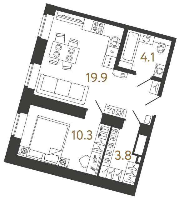 Однокомнатный номер №123 в ЖК Типография - 38.1 м²