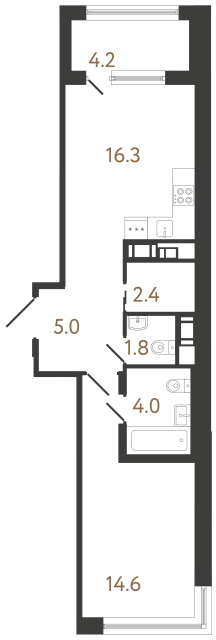 Однокомнатная квартира №63 в ЖК Передвижники 2 - 44.1 м²  - №2