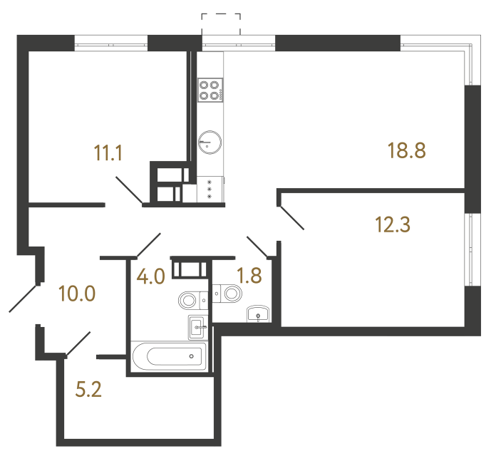 Двухкомнатная квартира №526 в ЖК Струны - 63.2 м²  - №2
