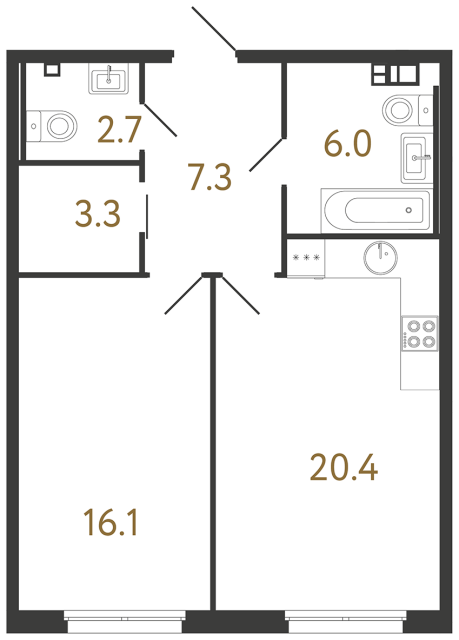 Однокомнатная квартира №169 в ЖК Визионер - 55.8 м²  - №2