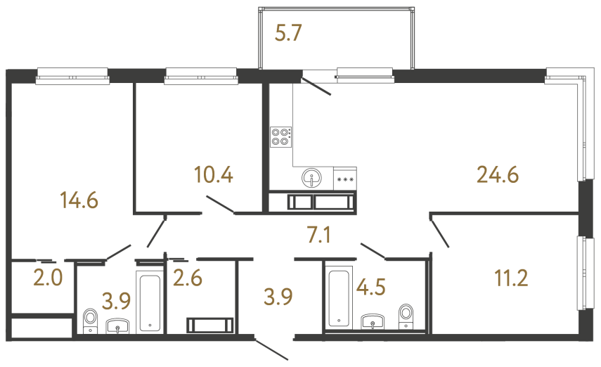 Трёхкомнатная квартира №232 в ЖК Передвижники - 84.8 м²  - №2