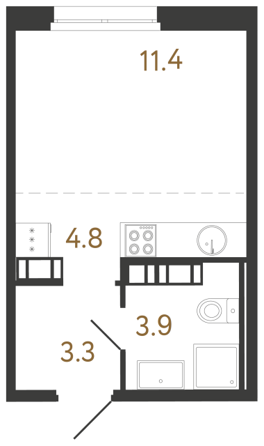 Студия №175 в ЖК Куинджи - 23.4 м²  - №2