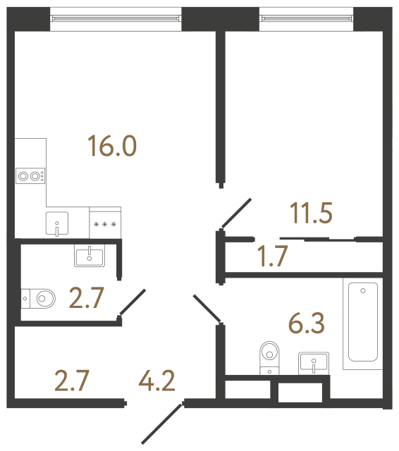 Однокомнатная квартира №152 в ЖК Передвижники 2 - 45.1 м²  - №2