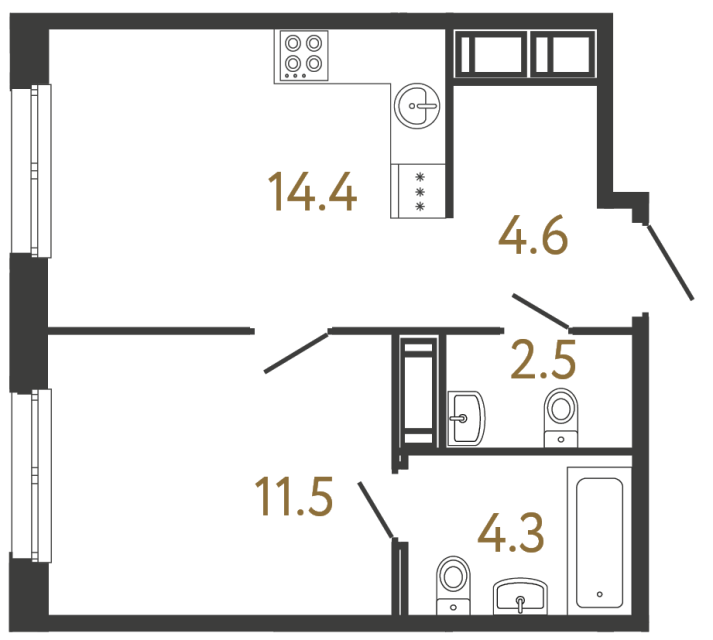 Однокомнатная квартира №14 в ЖК Передвижники - 37.3 м²  - №2