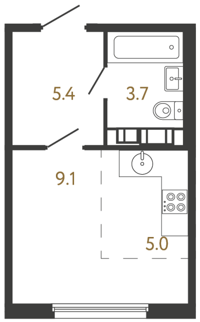 Студия №692 в ЖК Гений - 23.2 м²  - №2