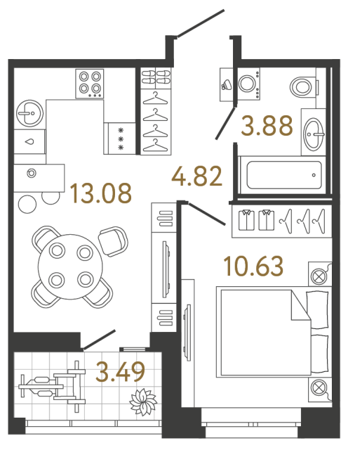 Однокомнатная квартира №24 в ЖК Ультра Сити 3.0 - 32.41 м²