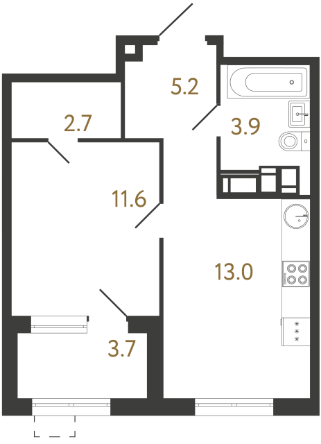 Однокомнатная квартира №36 в ЖК Струны - 36.4 м²  - №2