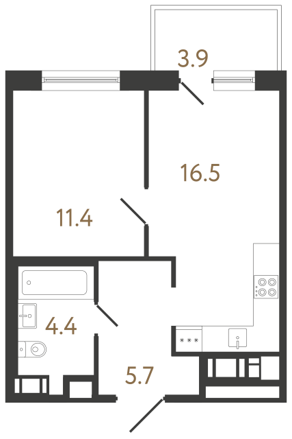 Однокомнатная квартира №87 в ЖК Передвижники 2 - 38 м²  - №2