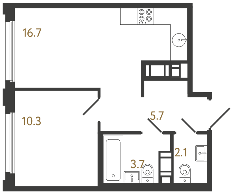 Однокомнатная квартира №768 в ЖК Гений - 38.5 м²  - №2