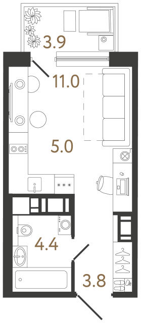 Студия №400 в ЖК Передвижники 2 - 24.2 м²