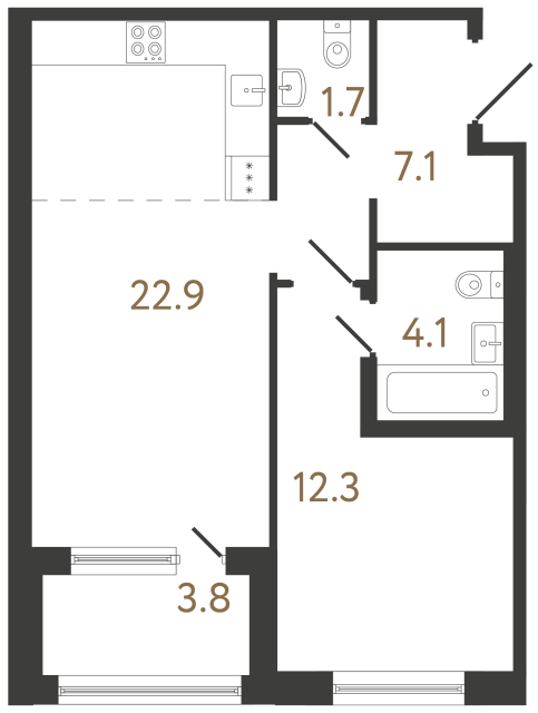 Однокомнатная квартира №147 в ЖК Передвижники 2 - 48.1 м²  - №2