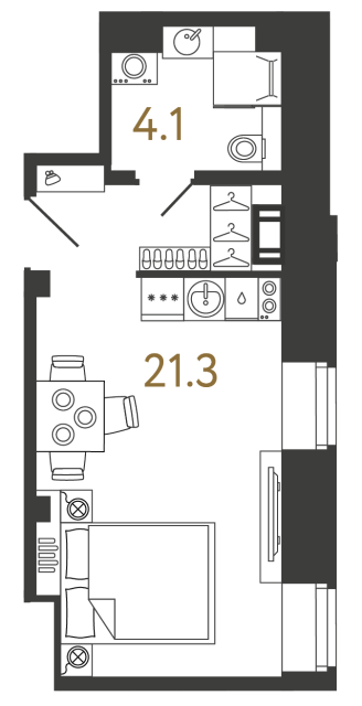 Однокомнатный номер №81 в ЖК Типография - 25.4 м²