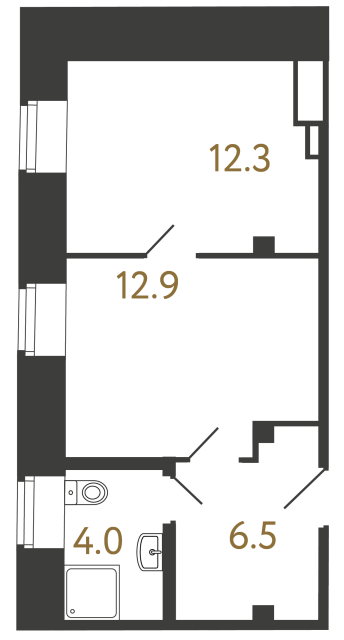 Однокомнатный номер №79 в ЖК Типография - 35.7 м²  - №2