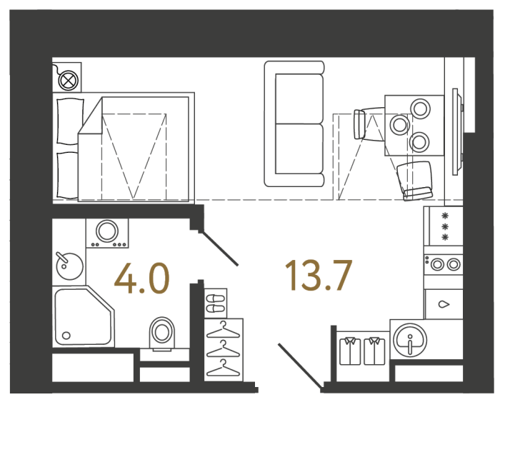 Однокомнатный номер №26 в ЖК Типография - 17.7 м²