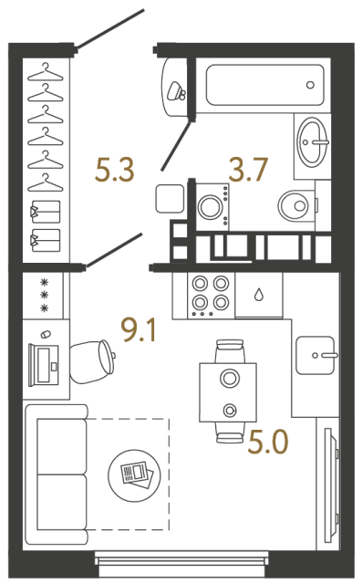 Студия №740 в ЖК Гений - 23.1 м²