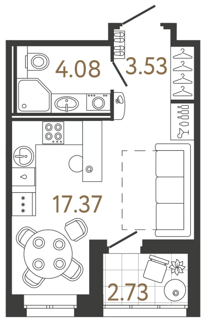Студия №717 в ЖК Ultra City 3 - 25.3 м²