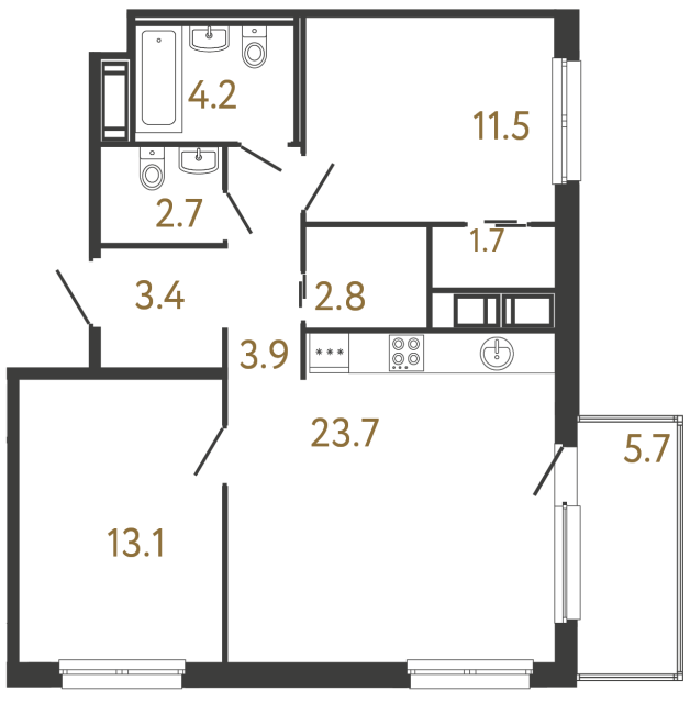 Двухкомнатная квартира №91 в ЖК Передвижники - 67 м²  - №2