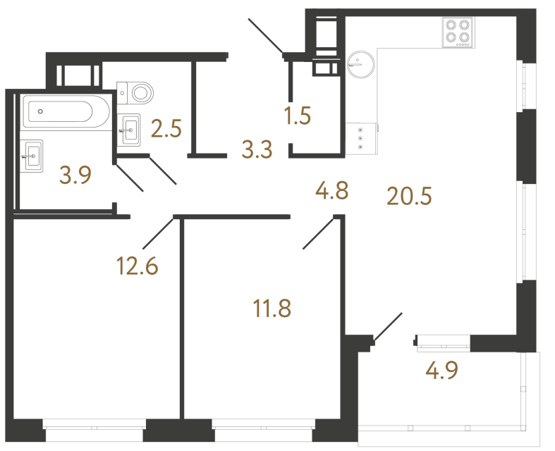 Двухкомнатная квартира №20 в ЖК Литера - 60.9 м²  - №2