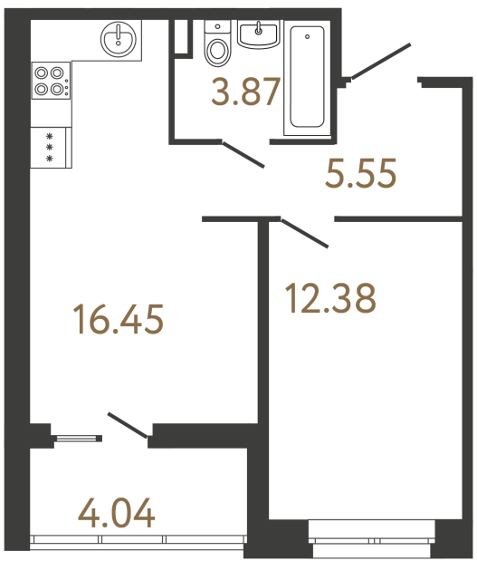 Однокомнатная квартира №484 в ЖК Ultra City 3 - 38.25 м²  - №2