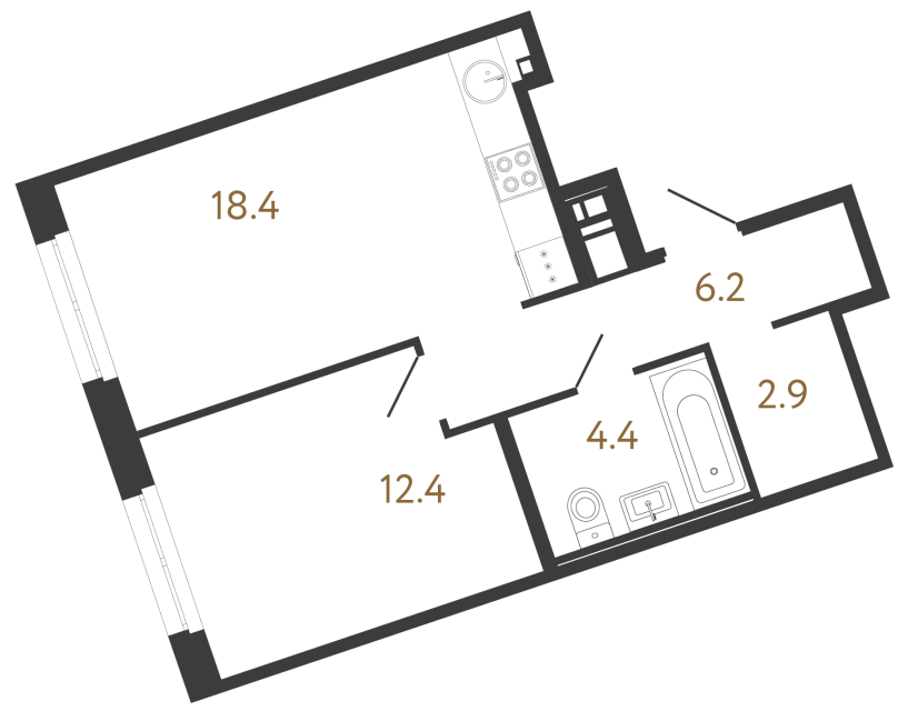 Однокомнатная квартира №141 в ЖК Литера - 44.3 м²  - №2