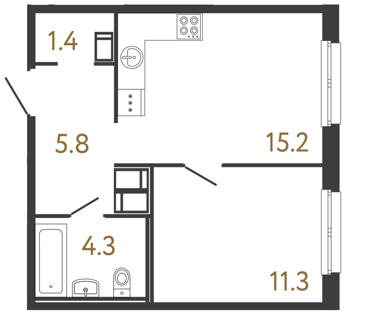 Однокомнатная квартира №267 в ЖК Передвижники - 38 м²  - №2