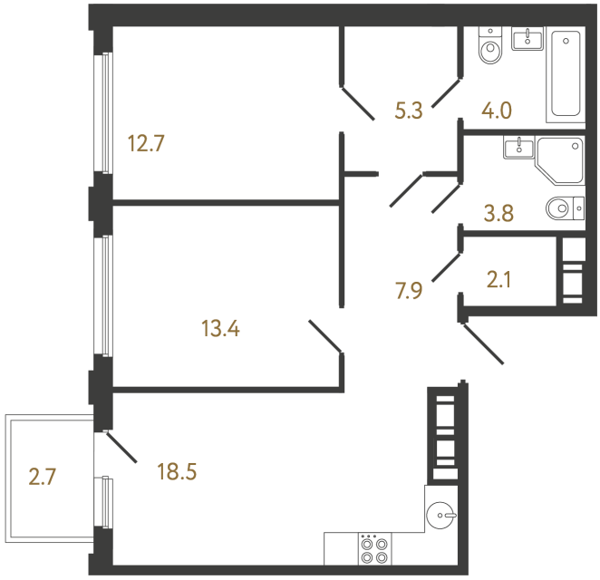 Двухкомнатная квартира №1017 в ЖК Гений - 67.7 м²  - №2
