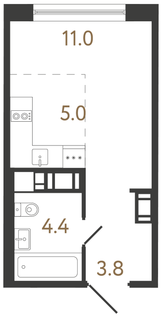 Студия №376 в ЖК Передвижники 2 - 24.2 м²  - №2