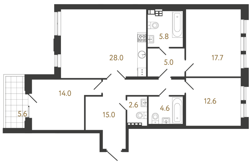 Трёхкомнатная квартира №26 в ЖК Коллекционер - 105.3 м²  - №2