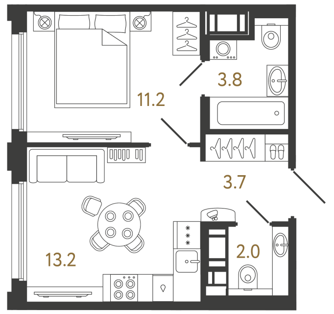 Однокомнатная квартира №233 в ЖК Гений - 33.9 м²