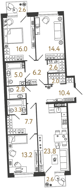 Трёхкомнатная квартира №41 в ЖК Цвет Зеленогорска - 107.4 м²