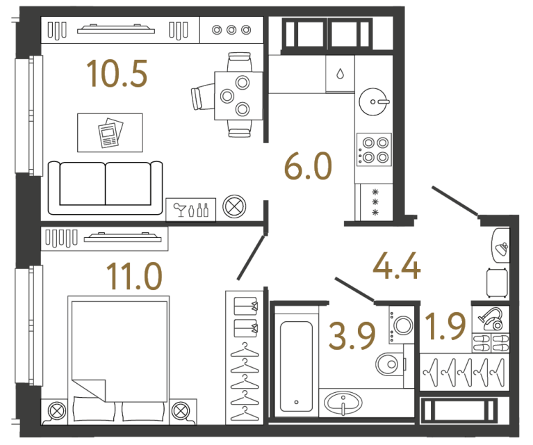 Однокомнатная квартира №127 в ЖК Передвижники - 37.7 м²