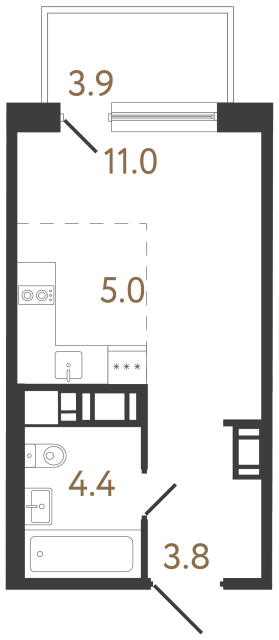 Студия №334 в ЖК Передвижники 2 - 24.2 м²  - №2