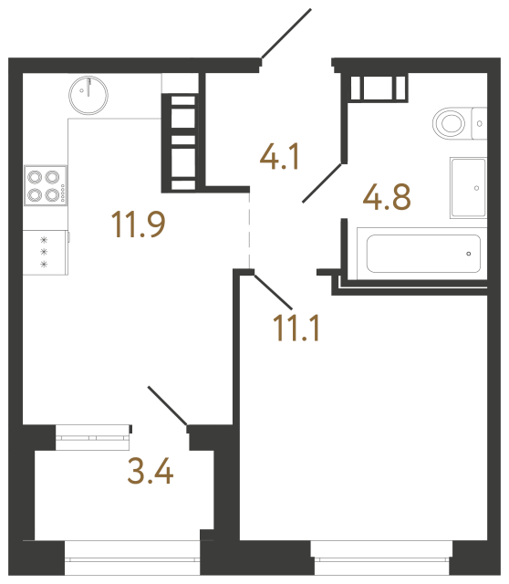 Однокомнатная квартира №275 в ЖК Куинджи - 31.9 м²  - №2