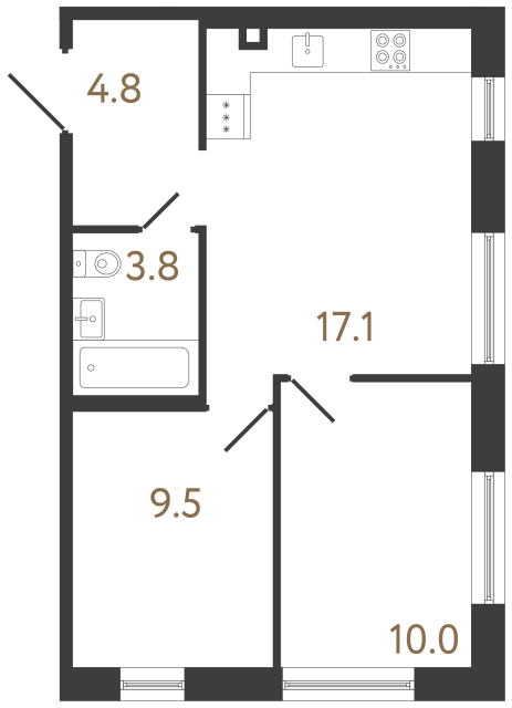 Двухкомнатная квартира №294 в ЖК Передвижники 2 - 45.2 м²  - №2