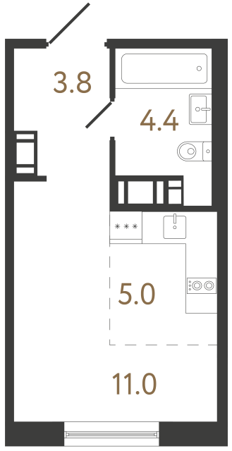 Студия №27 в ЖК Передвижники 2 - 24.2 м²  - №2