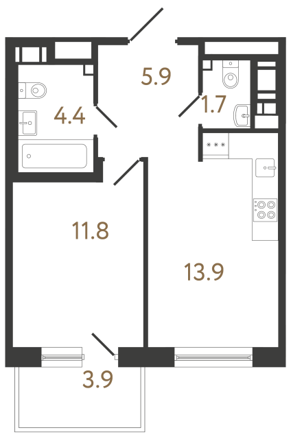 Однокомнатная квартира №273 в ЖК Передвижники 2 - 37.7 м²  - №2