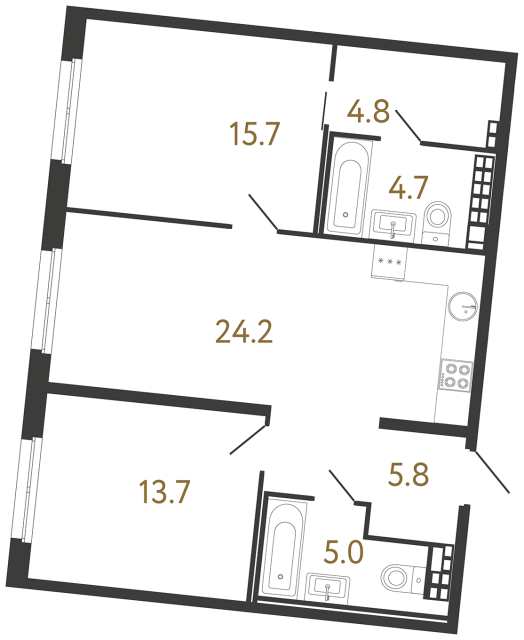 Двухкомнатная квартира №202 в ЖК Визионер - 73.9 м²  - №2