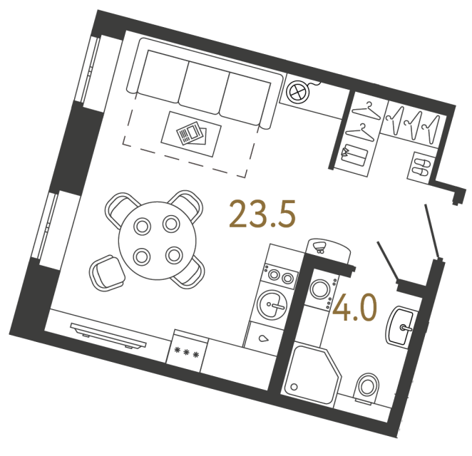 Апартаменты-студия №120 в ЖК Типография - 27.5 м²