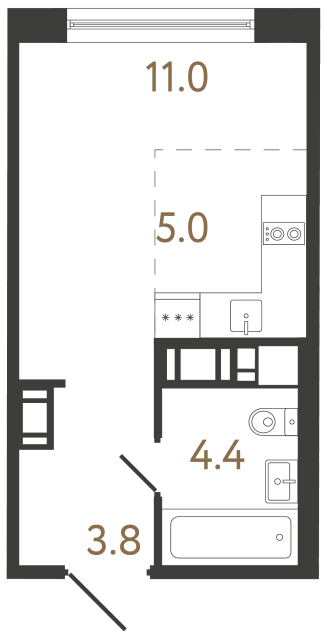 Студия №380 в ЖК Передвижники 2 - 24.2 м²  - №2