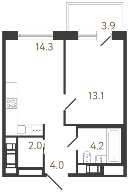 Однокомнатная квартира №136 в ЖК Передвижники 2 - 37.6 м²  - №2