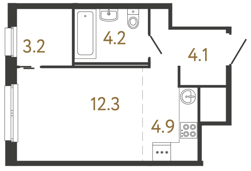 Студия №198 в ЖК Передвижники - 28.7 м²  - №2