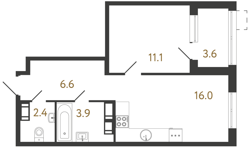 Однокомнатная квартира №137 в ЖК Струны - 40 м²  - №2